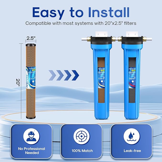 ICEPURE 2.5"x 20" Whole House Water Filter, 2-Stage Water Filtration System Replacement Combo Kit with KDF Cartridge and Activated Carbon Lead Remove Filter, Compatible with C1-20, F3WCB32