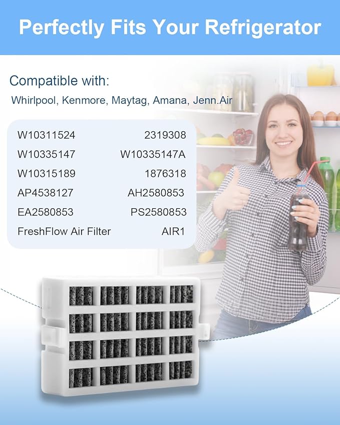 W10311524 Refrigerator Air Filter Replacement Compatible With Whirlpool, AIR1, Maytag, Jenn-Air, Kitchenaid, Kenmore, Fresh Flow Refrigerator Air Filter, 3 PACK