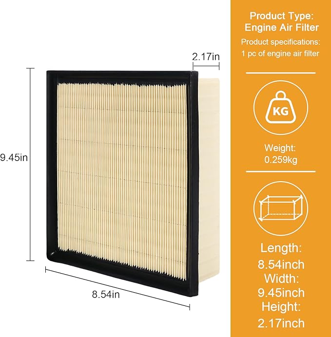 Engine Air Filter Replacement 17801-31130 Replacement for Toyota, Dodge, Jeep & Lexus Models - Camry, Highlander, Avalon, Sienna, Durango, Grand Cherokee, ES350, NX300, RX350, CA10755