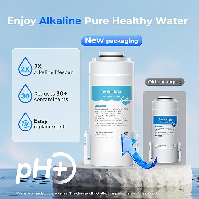 Waterdrop WD-EDFA Alkaline Filters Replacement for Waterdrop Electric Pitcher 𝐖𝐃-𝐄𝐃𝟎𝟏/𝐄𝐃𝟎𝟐/𝐄𝐃𝟎𝟒/𝐄𝐃𝟎𝟏𝐀/𝐄𝐃𝐂𝟎𝟏, Improve PH, 3 Months or 200 Gallons, 1 Filter