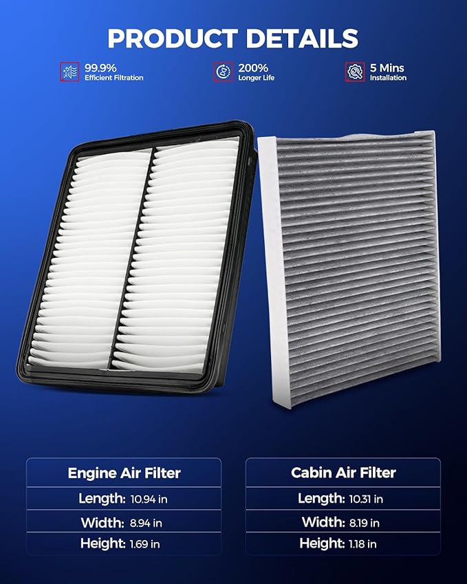 KAX Engine & Cabin Air Filter Kit, Replacement for Kia Sorento 2011-2013, Hyundai Santa Fe 2010-2011, Replace# CA10881 CF11664