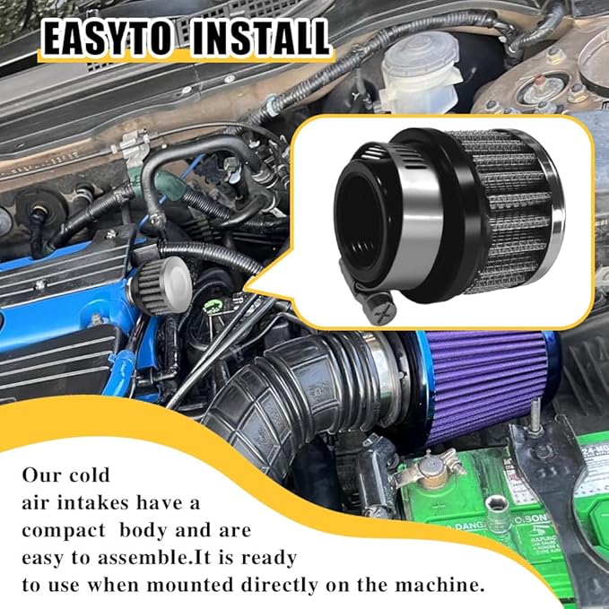 Air Filter, Valve Cover Breather, 25mm Auto Crankcase Cold Air Filter Cleaner with Adjustable Clamp, Breather Turbo Vent Cleaner Automotive Accessories Fit for Cars and Motorcycles (Silver)