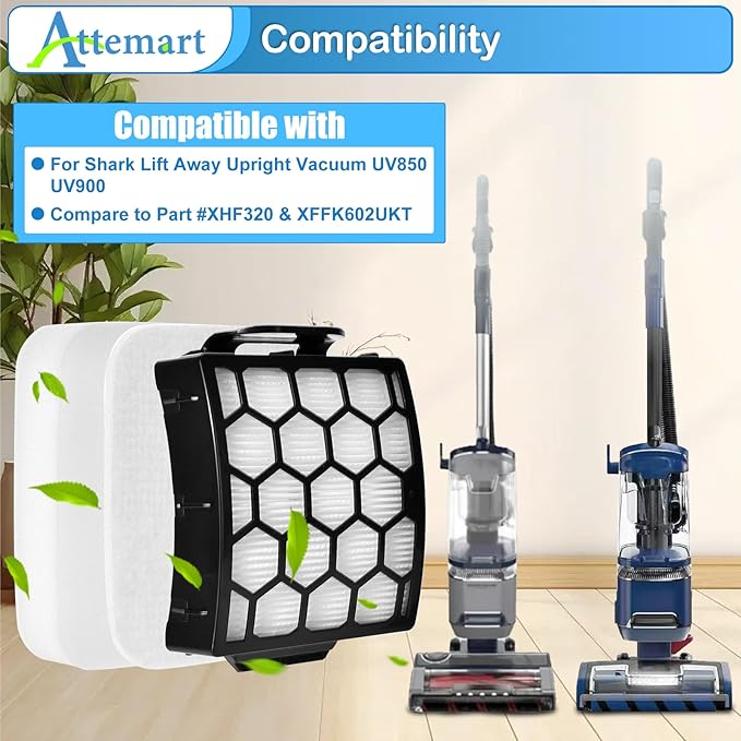 UV850 Filter Replacement for Shark Performance Lift Away UV900 UV950 UV850 LA480WM UV900CCO LA481 LA481C LA481HGN LA481HBJ Duoclean Upright Vacuum, Part # XHF320 & XFFK602UKT, 2 + 4 Filters