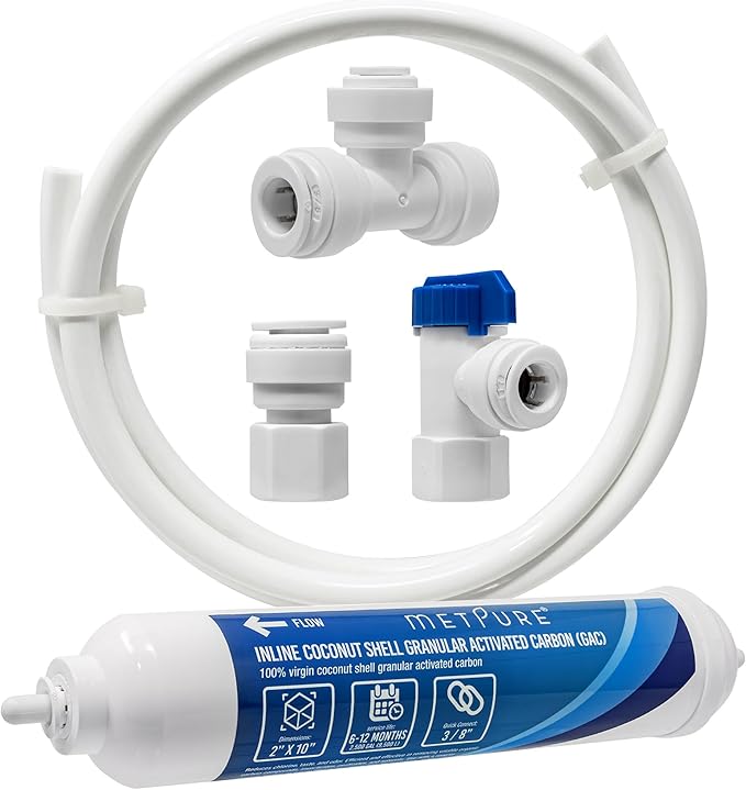 Metpure GAC Inline Filter Conversion 1/4" to 3/8” Big Flow Kit. Increase & Double Water Filtration Faucet Flow Rate of RO Reverse Osmosis System. Complete Kit with Filter, Tubing, and Quick Connectors