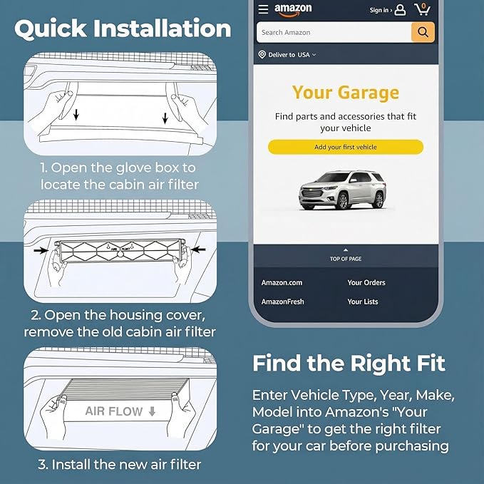 UIU Cabin Air Filter with Activated Carbon Compatible with Kia Sorento 3.3L V6 2016-2020, Sorento 2.4L L4 2016-2020, Sorento 2.0L L4 2016-2018 Replace CF12161