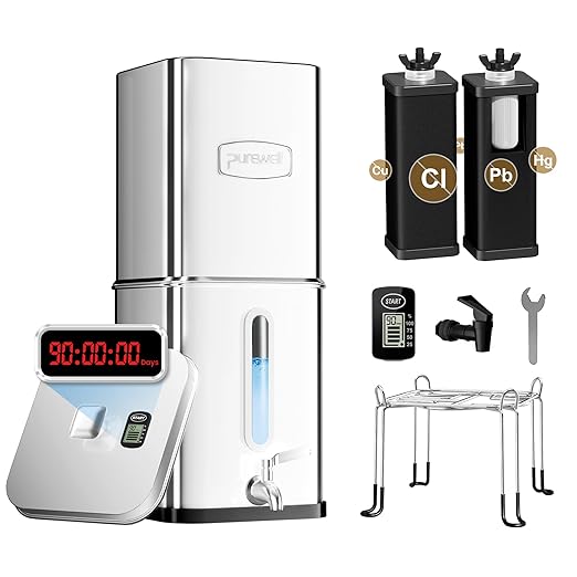 Purewell Square 2.25G Chlorine-Free Gravity Water Filter System with Water Level Window & Smart Timer, 3-Stage Filtration, Certified to Reduce Lead, Mercury, and Chlorine, SQ-2.25G