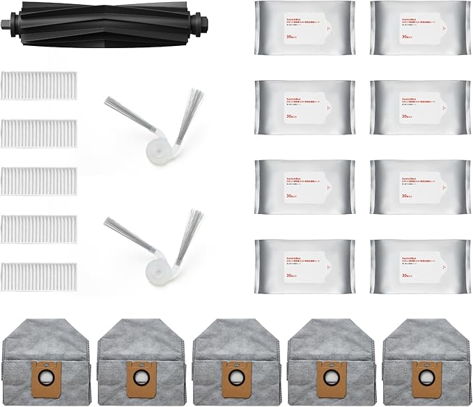 SwitchBot Replacement Kit for K11+ Robot Vacuum, Wet Mopping Cloths × 8, Dust Bags × 5, Filters × 5, Side Brushes × 2, Main Roller Brush × 1