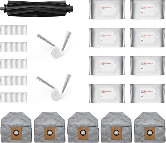 SwitchBot Replacement Kit for K11+ Robot Vacuum, Wet Mopping Cloths × 8, Dust Bags × 5, Filters × 5, Side Brushes × 2, Main Roller Brush × 1