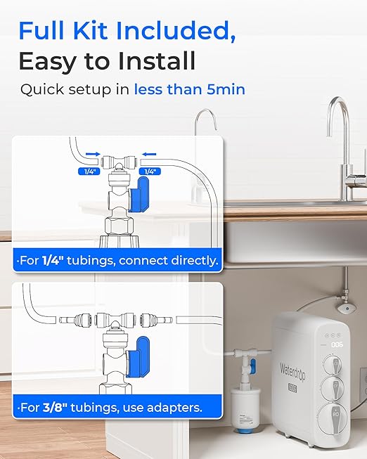 Waterdrop PMT Small Water Pressure Tank, RO Pressure Tank for All Tankless Reverse Osmosis System, Mini Reverse Osmosis Storage Tank Fits All 1/4" Water Tubing, Small Water Tank for G3, G2, D6, PD600