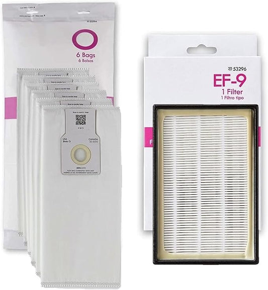 Bag + Filter Kit Compatible with Kenmore Elite Upright Vacuum Cleaners. 6 Type O 53294 Bags + 1 EF-9 53296 Exhaust HEPA Filter. Fits 31140 31150 BU1017 BU1005