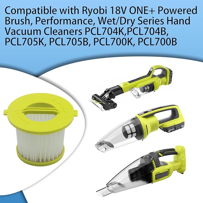4 Pack HEPA Filters Fit Ryobi 18V ONE+ Hand Vacuum Cleaners PCL704 Series, PCL705 Series, PCL700 Series, Also Fit HART 20-Volt Hand Vacuum HPHV34, HPHV33B, HPHV34B, HPHV33B and Fit Hoover BH57400V