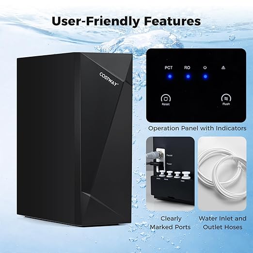COSTWAY AW-RB20 Alkaline PH+ Reverse Osmosis Water Filter, 600 GPD Tankless Under-Sink RO System with 8-Stage Filtration, Smart LED Faucet, 2:1 Pure to Drain Ratio, High-Efficiency Water Purification