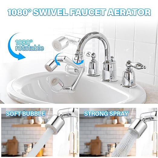 Water Filter for Sink Faucet,1080° Rotating Tap Extender, Remove Chlorine, Taste,Odor More Than 99% Relieve Dry, Rough&Itchy Senstive Skin for Bathroom Face Wash (3pcs Filter Replacements)