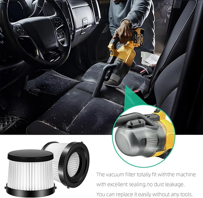 2 Packs DCV501HB Filter For DEWALT 20V Vacuum Cordless Handheld Vacuum, Part DCV5011H with Bonus Cleaning Brush