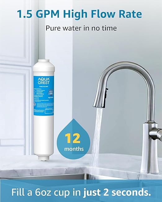 AQUA CREST 5KDC-F Replacement Filter for 5KDC Under Sink Water Filter System, Reduces PFAS, PFOA/PFOS, Chlorine, NSF/ANSI Tested 5K Gallons Ultra High Capacity (No Tube)