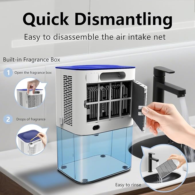 Dehumidifier,MTOX 3L/105 oz (1000 Sq Ft) Small Dehumidifiers for Rooms, Bathroom, RV, Quiet with Auto Shut-Off, Timer, 3 Modes, Removable Filter & Aromatherapy Box, 7-Color LED (Blue & White)