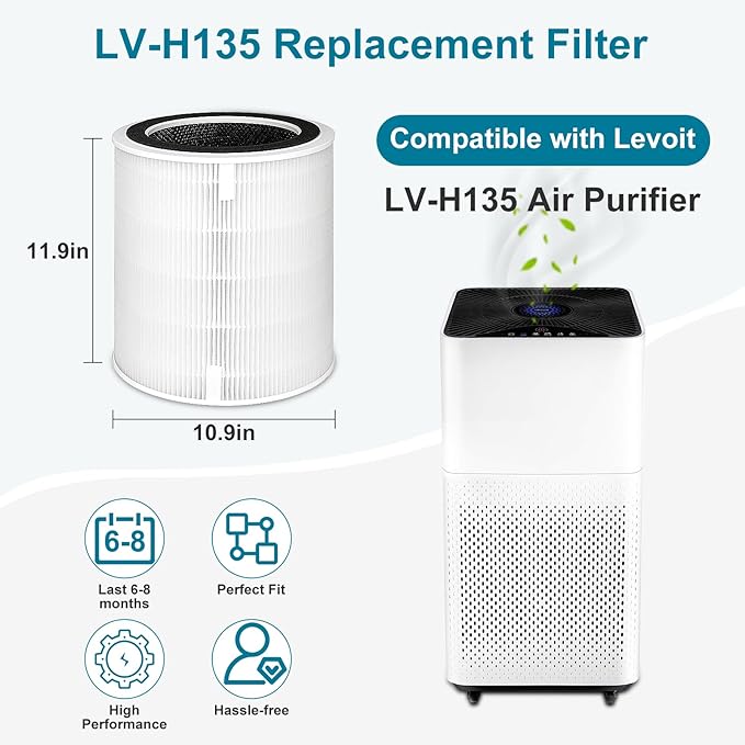 LV-H135 True Replacement Filter, Compatible with LEVOIT LV-H135 Air Purifier, 3-in-1 H13 Grade True Filtration, LV-H135-RF, 1-Pack