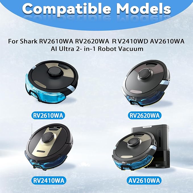 8 Vacmop Pads Replacement Parts for Shark RV2610WA RV2620WA RV2410WD AV2610WA AI Ultra 2- in-1 Matrix Clean Robot Vacuum models Spare Parts Accessories, 8 Mop Pads, 2 HEPA Filter, 4 Side Brushes