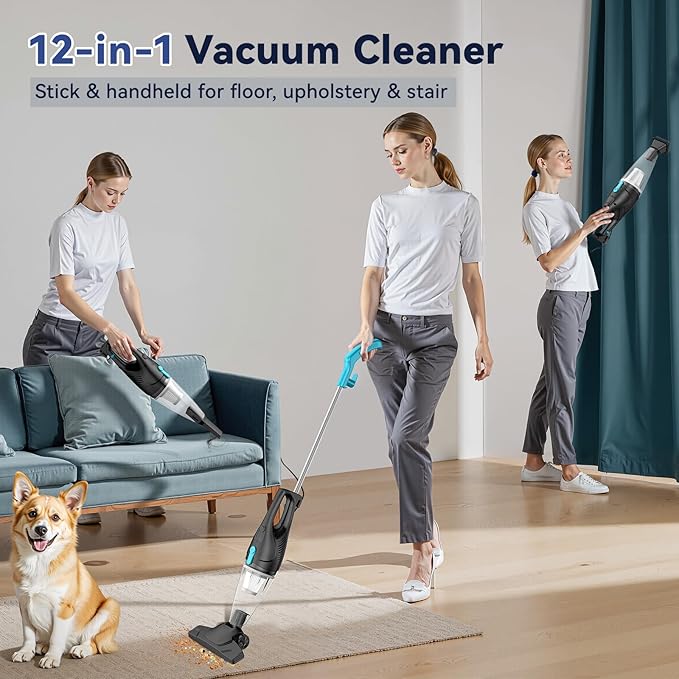 Corded Vacuum Cleaner, 4-in-1 Vacuum Cleaners for Home 15Kpa Power Suction Lightweight Corded Stick Vacuum with HEPA Filter Converts to Small Handheld Vacuum for Home, Pet Hair, Carpet, Hard Floors