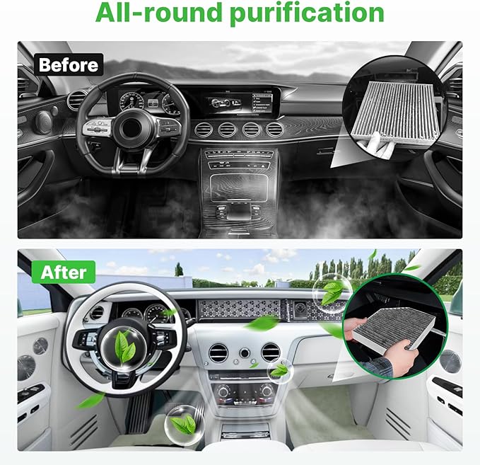 2PCS Cabin Air Filters Fit for 2015-2023 Mercedes C300, 2016-2022 GLC300, 2017-2019 E300, 2020-2023 E350, 2021-2023 E450 Replacement External & Internal Car Accessories 2058350147 1668300218