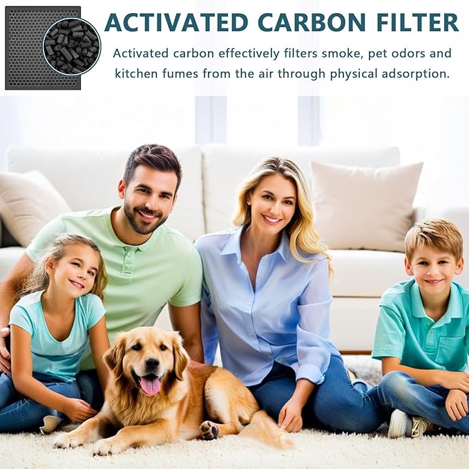 4 Pcs H13 Replacement Air Filter Compatible with Purairia ZWN-132 Air Purifier, H13 True Air Filter, High-Efficiency Activated Carbon