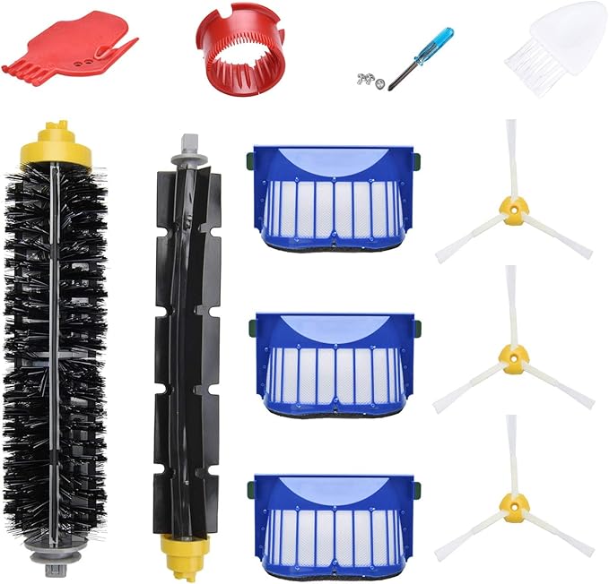 LOVECO Replacement Parts Kit for iRobot Roomba 600 Series 694 692 690 614 680 660 651 650 & 500 Series 595 585 564 552,3 Filter,3 Side Brush,1 Pairs Bristle and Flexible Beater Brush