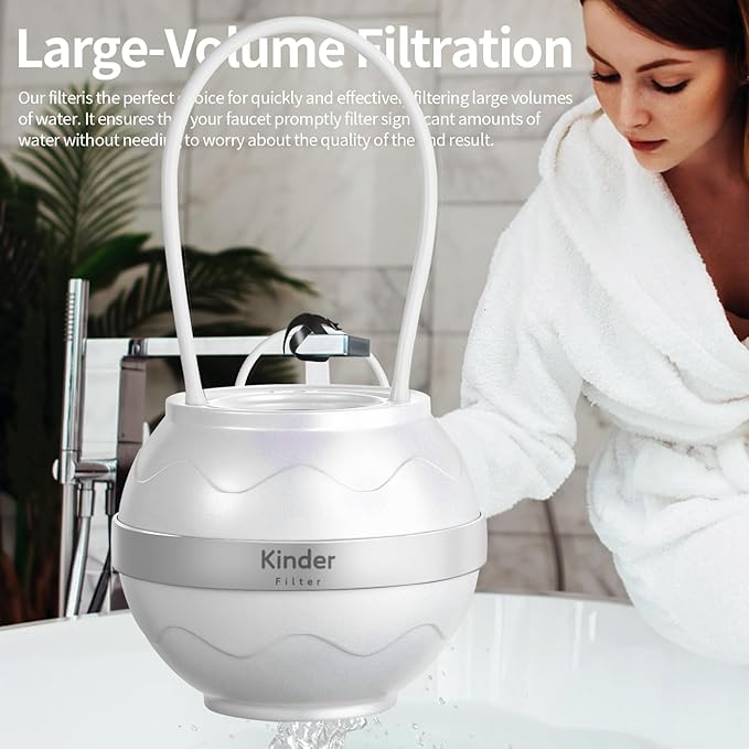 For Bathtub Faucet Water Filter, Removes Chlorine Lead Fluoride, Hard Water Softener, Bath Purifier for Skin and Hair (White)