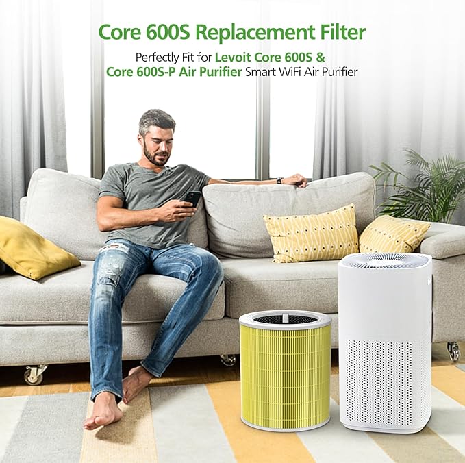 Core 600S Pet Care Replacement Filter for LEVOIT Core 600S & Core 600S-P Air Purifier, for Core 600S-P Pet Care Replacement Filter, Core 600S-RF-PA, 1 Pack, Yellow