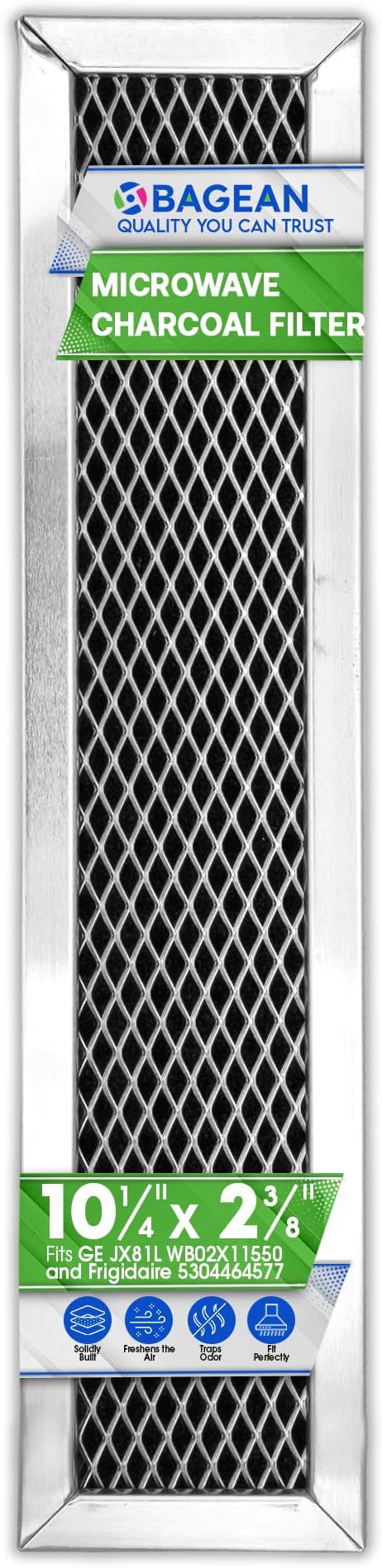 Microwave Filter Replacement 10.3" x 2.35" for GE JX81L WB02X11550 Frigidaire 5304464577 Microwave Charcoal Carbon Filter - Freshens and Filters Kitchen Air in Over the Range Vent Fan (JX81L 1-Pack)