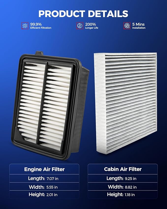 KAX Engine & Cabin Air Filter Kit, Replacement for Honda Accord 2014-2015, 2017-2022 2.0L, Replace# CA11399 CF10134