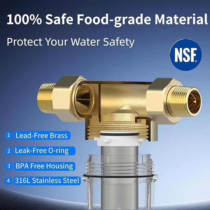 40 Micron Spin Down Sediment Filter,Reusable Sediment Water Filter,Washing Machine Water Filter,Whole House Pre-Filtration System for City Water & Well Water,25GPM,1" MNPT+3/4" FNPT+3/4" MNPT