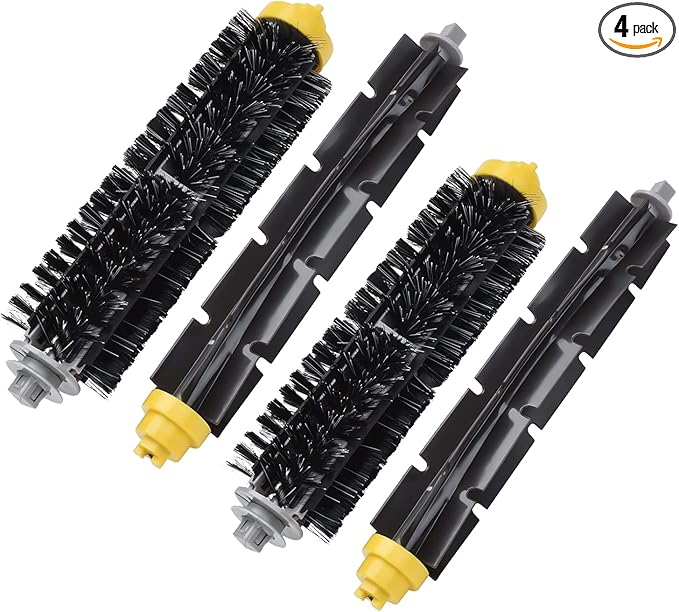 Garbage fighter Replacement Parts for iRobot Roomba 600 Series 690 980 670 660 651 650 630 614 595 585 564 552, 2 Pairs Bristle and Flexible Beater Brush, Vacuum Cleaner Kit