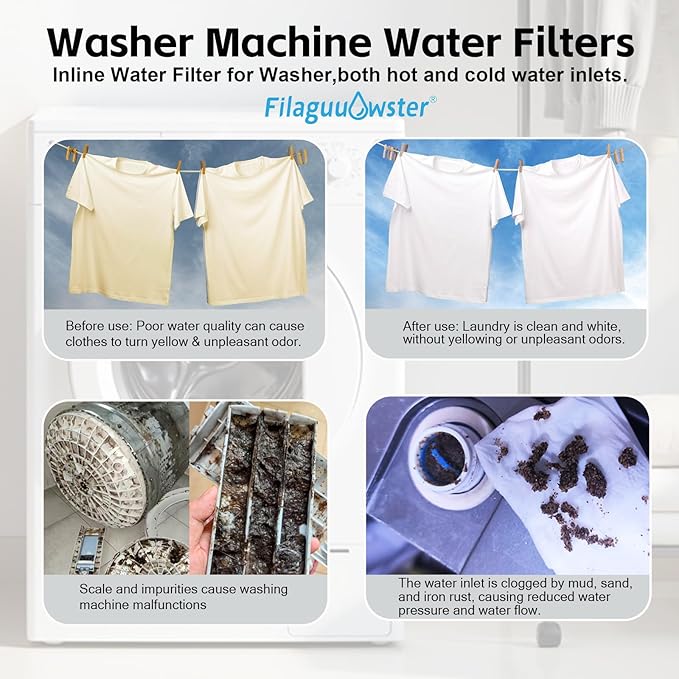 2.3"x4.53" 1 Micron Carbon Water Filter Cartridge, Chlorine Reduction, Inline Washer Filter, for Washer Machine, Laundry, Garden Hose, Shower-Protection of Skin Hair Clothes,Anti-Clog-FA10-C1