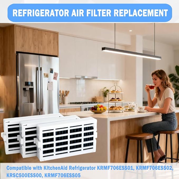 3 Pcs Refrigerator Air Filter Replacement Compatible with KitchenAid KRMF706ESS01, KRMF706ESS02, KRSC500ESS00, KRMF706ESS05