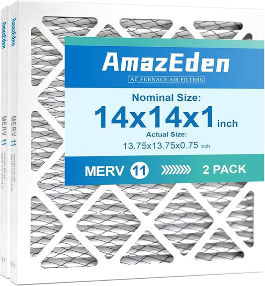14x14x1 AC Air Filter (MERV 11) 2 Pack HVAC Furnace Air Filters 14x14 Pleated Dust Defense Replacement for Home MPR 1000 FPR 7 (Actual Size: 13.75x13.75x0.75 Inches)