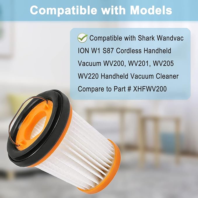 10 Pack WV201BK Vacuum Filters Replacement for Shark Wandvac ION W1 S87 Cordless Handheld Vacuum WV200, WV201, WV205, WV220 Handheld Vacuum, 10 Pack Vacuum Filters, Compare to Part # XHFWV200