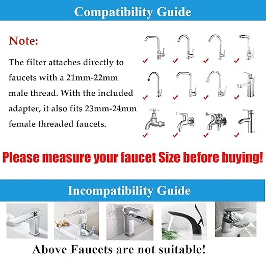 3 Pack Sink Water Filter Faucet, Universal 360 ° Rotating Bathroom Sink Filter, Kitchen Faucet Water Filter Removes Chlorine Fluoride Heavy Metals Hard Water for Home Bathroom Kitchen