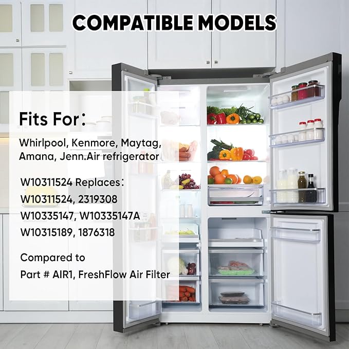 W10311524 Refrigerator Air Filter Replacement for Whirlpool, AIR1, Maytag, Kitchenaid and Jenn-Air, Compatible with Fresh Flow Refrigerator Air Filter - 8 Pack