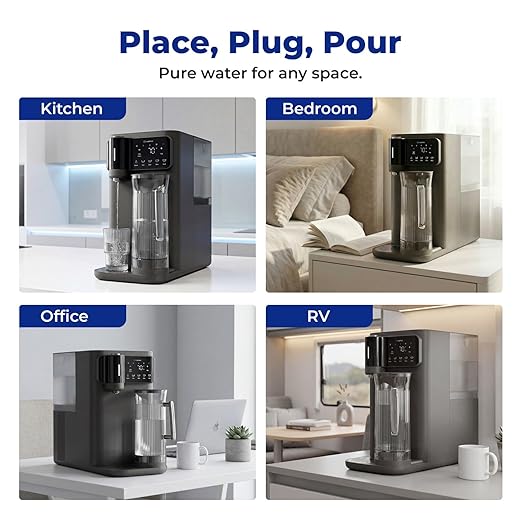 Countertop Reverse Osmosis System, 6-Stage RO Water Filter with 43℉ Chilled Water, Self-Cleaning Dual Water Path, Mineralization & TDS Monitoring, Portable Purifier for Home Office