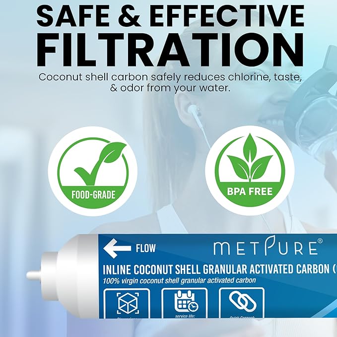 Metpure GAC Inline Filter Conversion 1/4" to 3/8” Big Flow Kit. Increase & Double Water Filtration Faucet Flow Rate of RO Reverse Osmosis System. Complete Kit with Filter, Tubing, and Quick Connectors