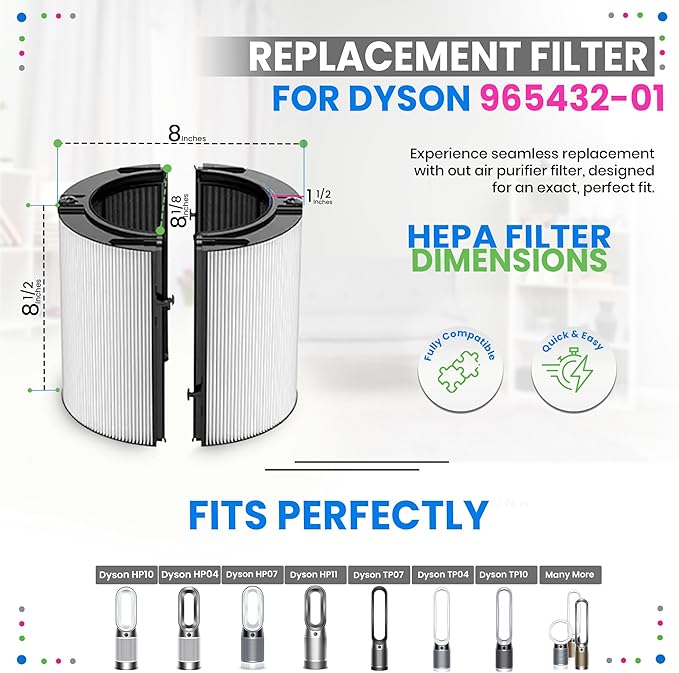Bagean 360 Combi Glass HEPA Filters Compatible with Dyson Air Purifier Filter TP07 HP07 TP10 HP10 Pure Cool Hot Fan Dyson Filter Replacement - H13 True HEPA and Carbon Purifies 99.98% Particles (1-Pk)