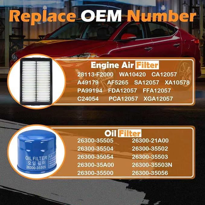 Kefly 28113-F2000 Engine Air Filter & 26300-35505 Oil Filter Fits for 2017-2020 Hyundai Elantra, 2018-2022 Kona, 2019-2023 Kia Forte, 2020-2023 Forte5, 2020-2022 Soul