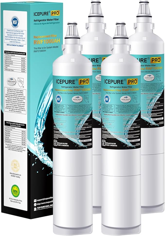 ICEPURE PRO NSF/ANSI 401 LT600p Replacement for LG 5231JA2006A KENMORE 9990, 5231JA2006B, KENMORECLEAR 46-9990, 5231JA2006A-S, WFC2001, LSC27931ST, FML-2,RWF1000A Refrigerator Water Filter 4PACK