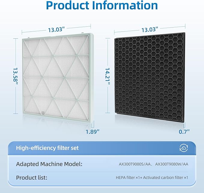 CFX-H1001/AA Replacement Filter Compatible With Samsung Cube Air Purifier Models:AX300T9080S/AA,AX300T9080W/AA,H13 HEPA and Activated Carbon Filter