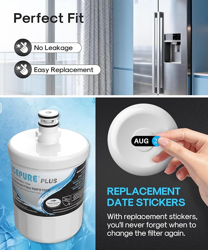 ICEPURE PLUS 5231JA2002A NSF/ANSI 53 & 42 Certified Refrigerator Water Filter, Remove Lead, Replacement for LG LT500P, ADQ72910911, ADQ72910901, ADQ72910907, Kenmore 9890, 469890, GEN11042FR-08, 3PACK