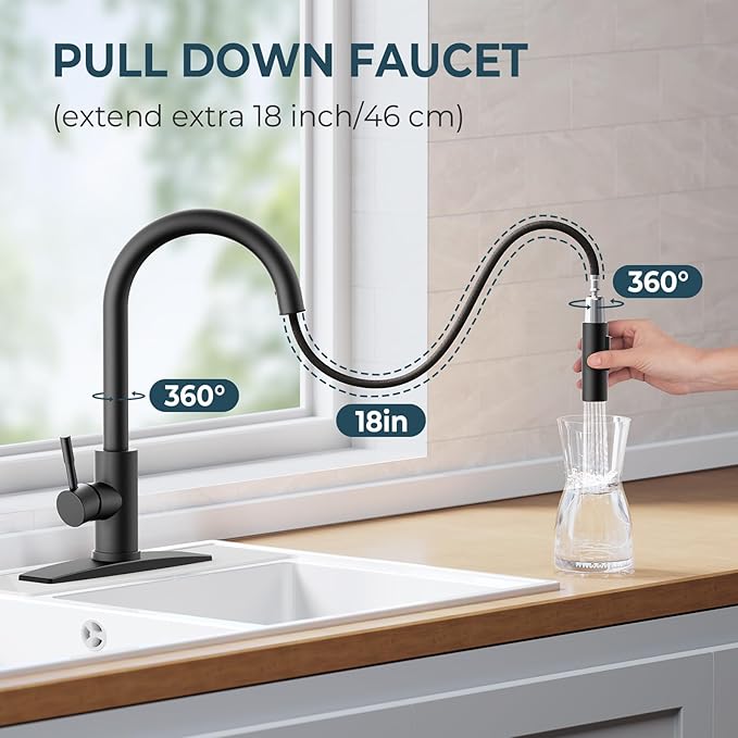 FORIOUS Kitchen Faucet and Water Filter Faucet Combo, Stainless Steel Traditional Sink Faucet with Drinking Water Faucet Fits Reverse Osmosis, Water Filtration System and Pot Filler, Matte Black