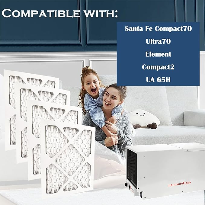 9 x 11 x 1 Air Filter for Santa Fe Compact70 Dehumidifier Ultra70 Element Compact2 UA 65H, 4 Pack
