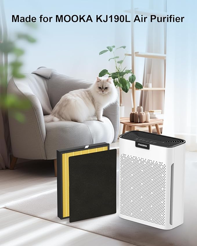 MOOKA Genuine Pet Care Washable Filter Replacement for KJ190L KJ190H, 3 Stage Filtration H13 HEPA Filter Removes Pollen Smoke Pets Hair Dust, More Activated Carbon Against Pet Odor and Dander, 2 PACK