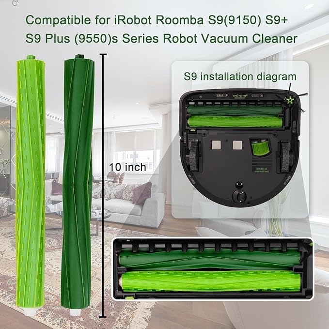 Replacement Parts for iRobot Roomba s9 (9150) s9+ s9 plus (9550) S-Series Vacuum Cleaner, Multi-Surface Rubber Roller Brushes, 2 Sets