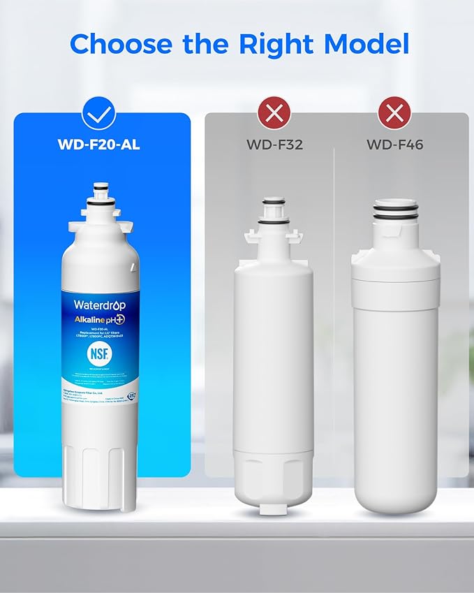 Waterdrop 𝐀𝐥𝐤𝐚𝐥𝐢𝐧𝐞 ADQ73613401 Water Filter, 𝐄𝐧𝐡𝐚𝐧𝐜𝐞𝐬 𝐩𝐇, Replacement for LG® LT800P®, ADQ73613402, ADQ75795104, LSXS26326S, LMXC23746S, LSXS26366S, LSXS26386D, 4 Filters
